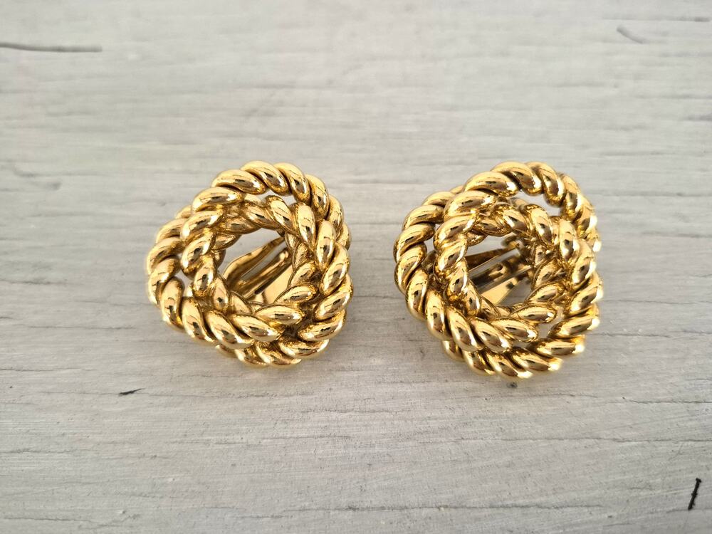 Vintage Givenchy Goldtone Twist Knot Clip On Earrings